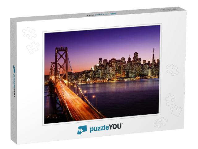 San Francisco Skyline & Bay Bridge At Sunset, California... Jigsaw Puzzle