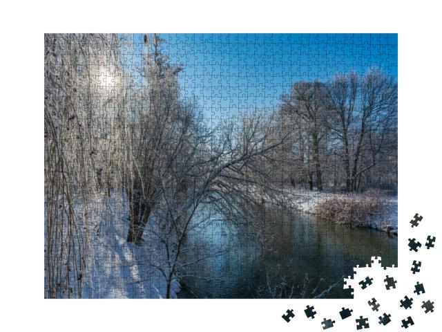 A Sunny Winter Day by the River Spree in Cottbus, Branden... Jigsaw Puzzle with 1000 pieces