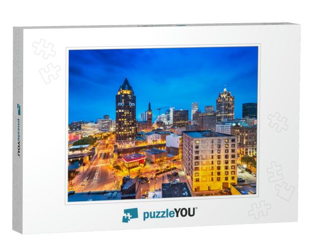 Milwaukee, Wisconsin, USA Downtown Cityscape At Night... Jigsaw Puzzle
