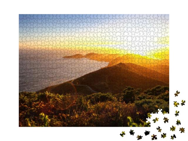 Dramatic Coastal Sunset with Island Peninsula & Golden Li... Jigsaw Puzzle with 1000 pieces