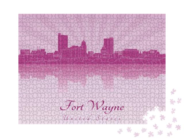 Fort Wayne Skyline in Purple Radiant Orchid in Editable V... Jigsaw Puzzle with 1000 pieces