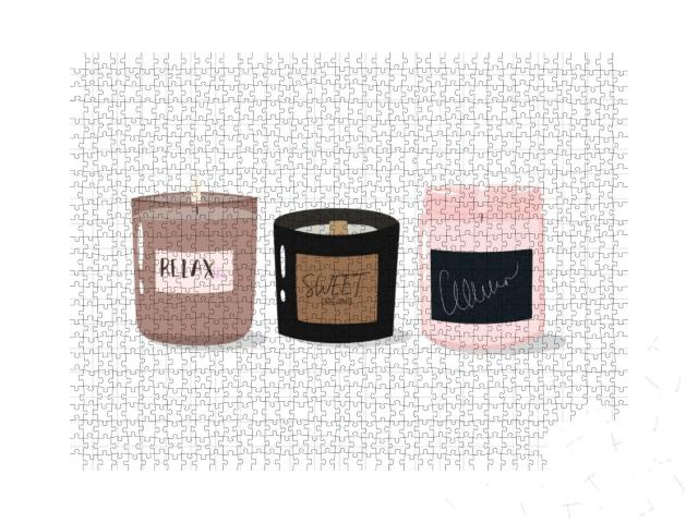 Cute Hand-Drawn Candles in Scandinavian Style. Hygge Time... Jigsaw Puzzle with 1000 pieces