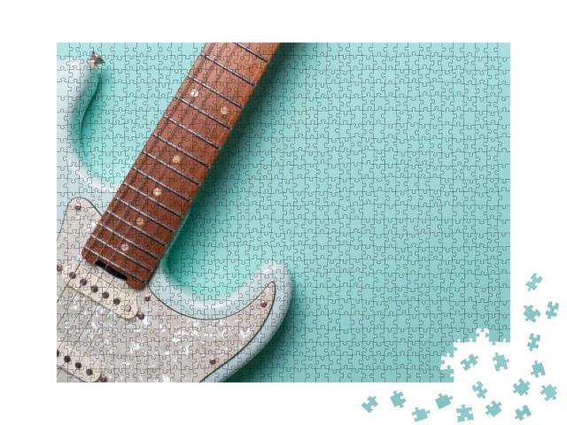 Electric Guitar on Green Table Background, Flat La... Jigsaw Puzzle with 1000 pieces