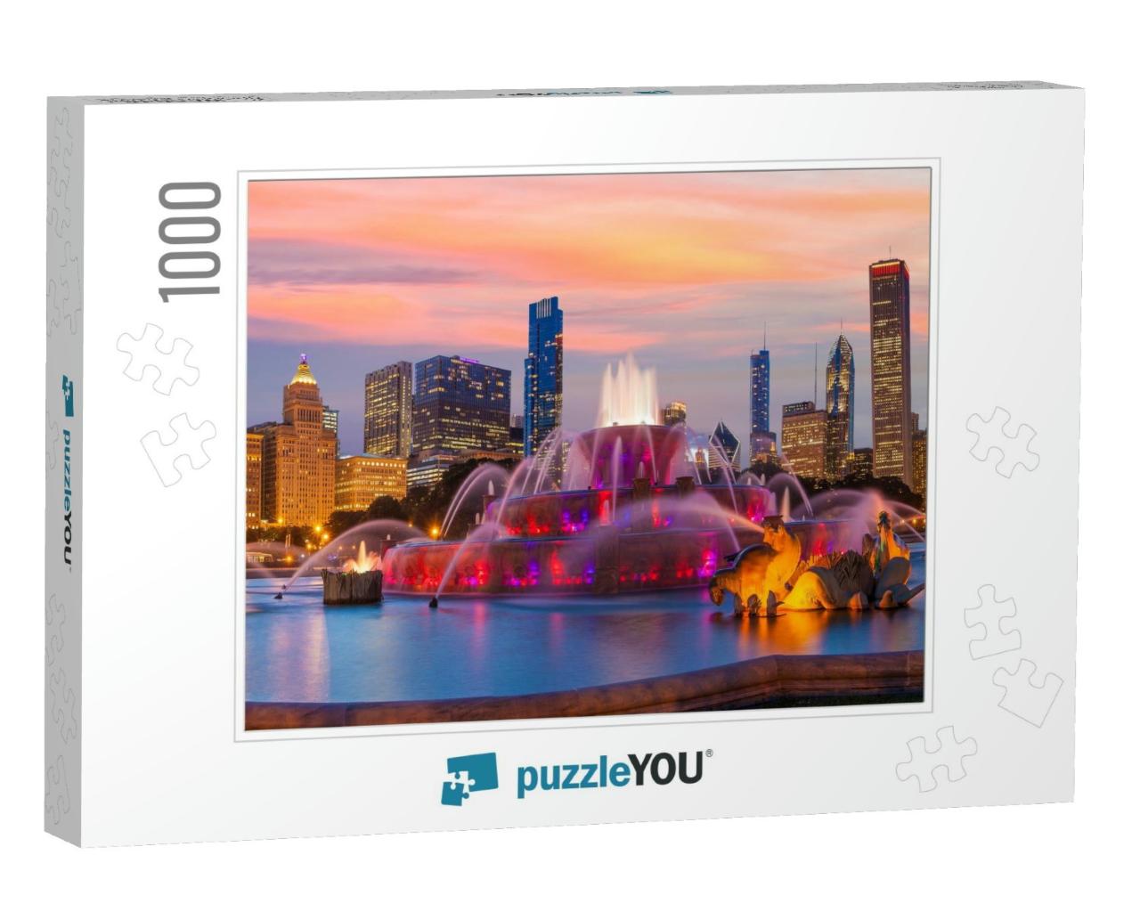 Chicago Skyline Panorama with Skyscrapers & Buckingham Fo... Jigsaw Puzzle with 1000 pieces