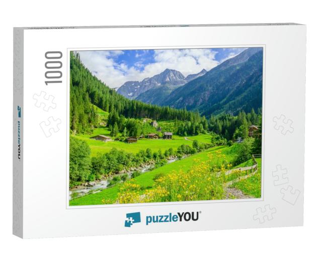 Beautiful Alpine Landscape with Green Meadows, Alpine Cot... Jigsaw Puzzle with 1000 pieces