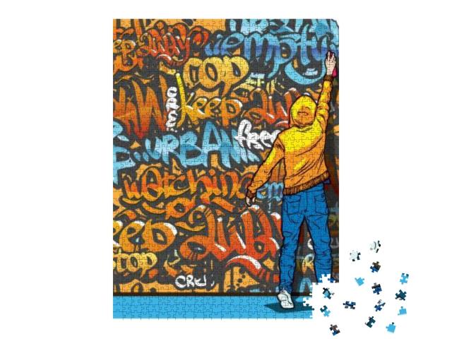 Vector Young Man Painting Graffiti on a Wall... Jigsaw Puzzle with 1000 pieces
