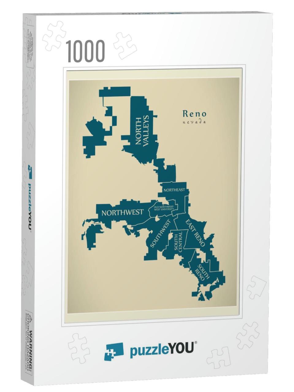 Modern City Map - Reno Nevada City of the USA with Neighbo... Jigsaw Puzzle with 1000 pieces