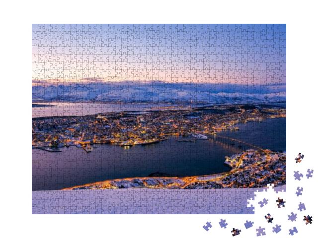 A Beautiful Twilight Sunset Sky During Winter Time At Fje... Jigsaw Puzzle with 1000 pieces