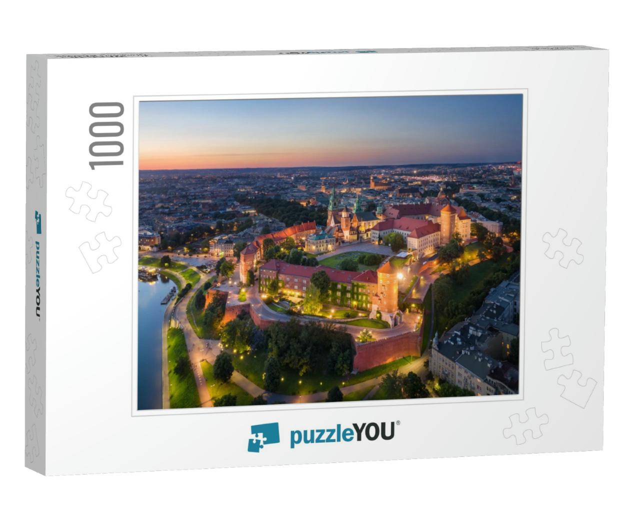 Krakow, Poland. Aerial View of Illuminated Wawel Royal Ca... Jigsaw Puzzle with 1000 pieces