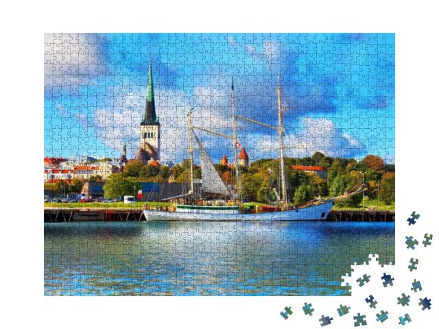 Scenic Summer Panorama of Pier with Historical Tall Saili... Jigsaw Puzzle with 1000 pieces