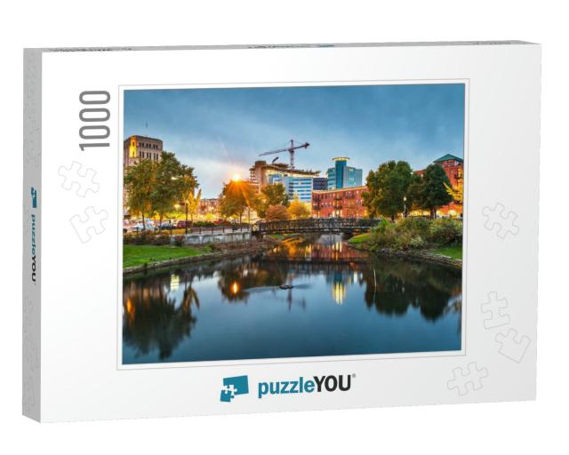Kalamazoo, Michigan, USA Downtown Cityscape & Park At Dusk... Jigsaw Puzzle with 1000 pieces
