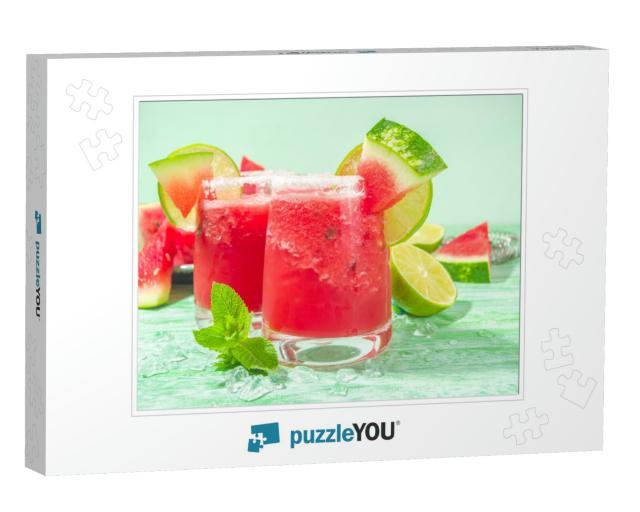 Cold Summer Cocktail, Watermelon Margaritas or Mojito wit... Jigsaw Puzzle