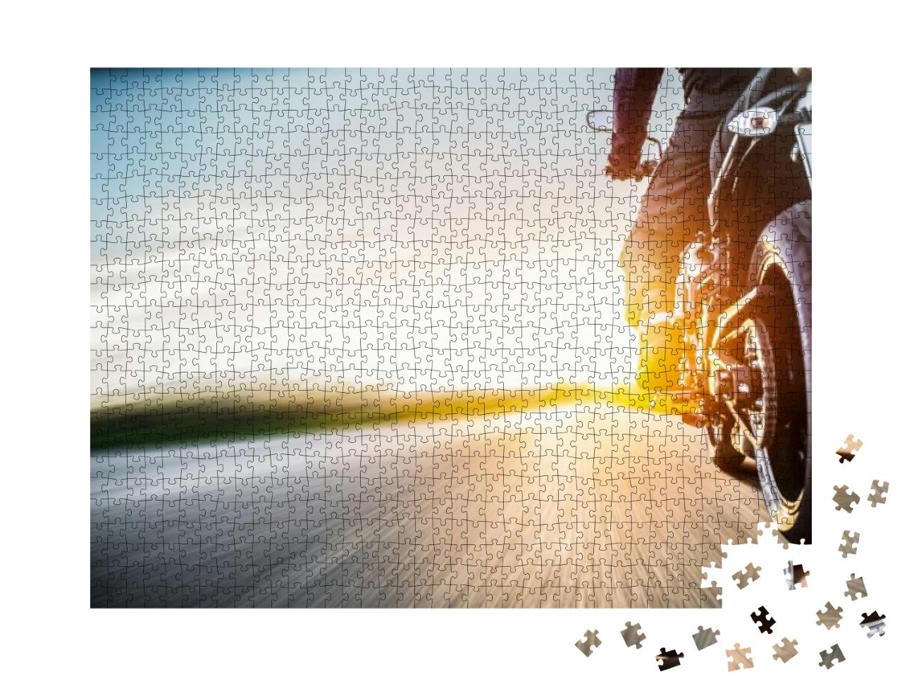 Motorbike on the Road Riding. Having Fun Driving the Empt... Jigsaw Puzzle with 1000 pieces