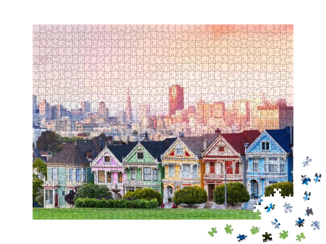 Evening Skyline of San Francisco, Painted Ladies... Jigsaw Puzzle with 1000 pieces