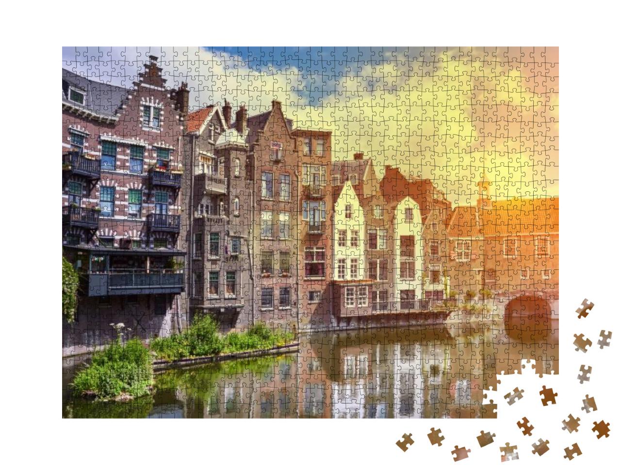 Delfshaven in Rotterdam At Sunset, Historic Center of Net... Jigsaw Puzzle with 1000 pieces