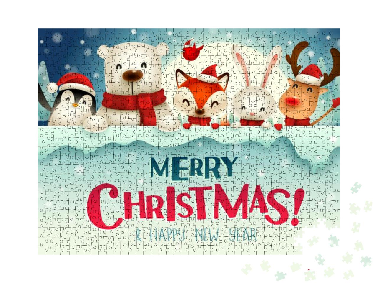 Merry Christmas! Christmas Cute Animals Character with Bi... Jigsaw Puzzle with 1000 pieces
