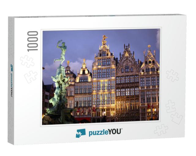 Grote Market Square in Antwerpen or Amtwerp in Belgium At... Jigsaw Puzzle with 1000 pieces