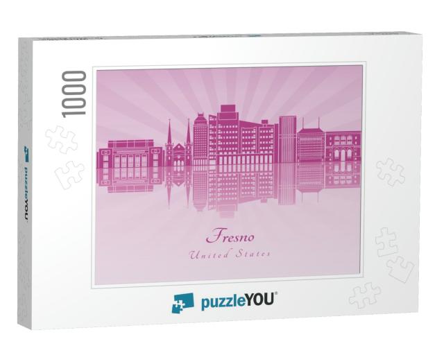 Fresno Skyline in Purple Radiant Orchid in Editable Vecto... Jigsaw Puzzle with 1000 pieces