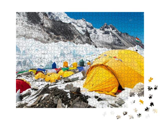 Bright Yellow Tents in Mount Everest Base Camp, Khumbu Gl... Jigsaw Puzzle with 1000 pieces