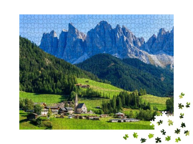 Green Valley Santa Maddalena Village Church, Val Di Funes... Jigsaw Puzzle with 1000 pieces
