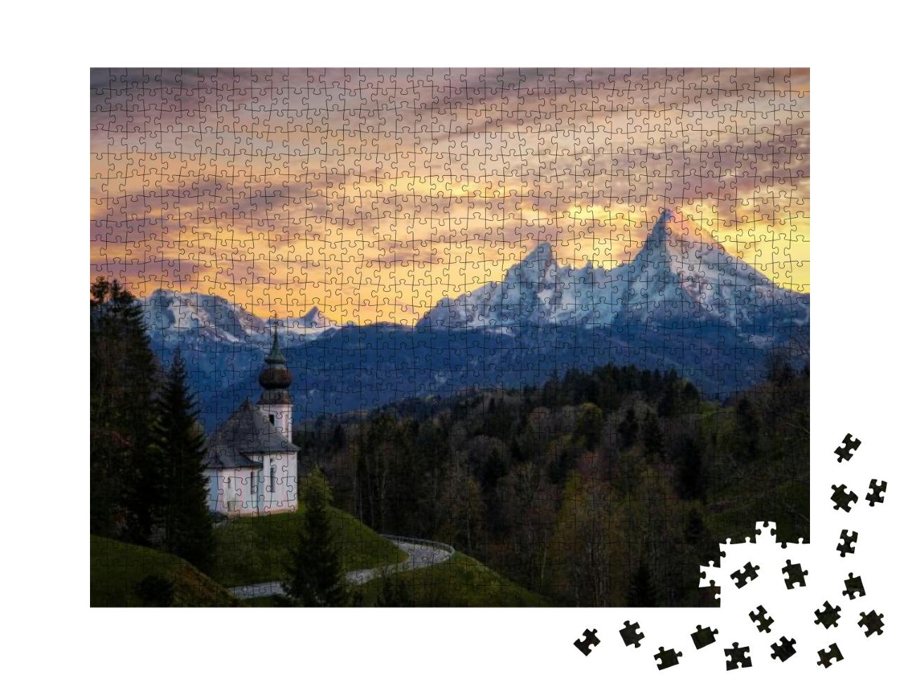 Maria Gern Chapel Above Berchtesgaden with Watzmann in th... Jigsaw Puzzle with 1000 pieces