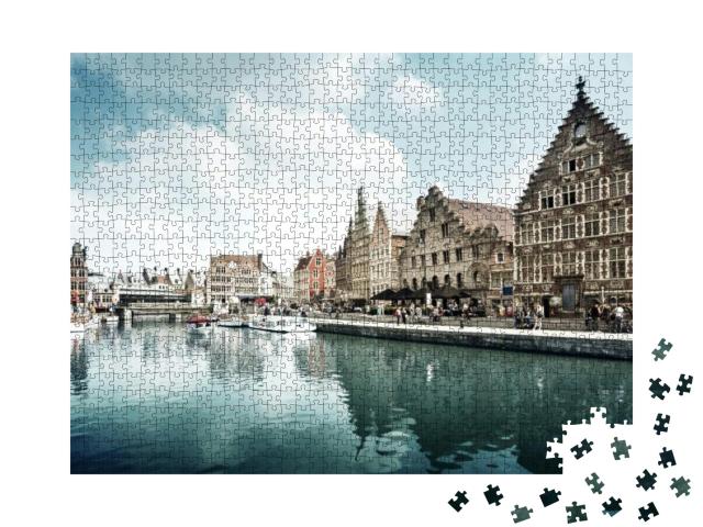 Leie River in Ghent Town, Belgium... Jigsaw Puzzle with 1000 pieces