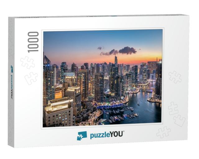 Panoramic View of Famous Dubai Skyline. Skyscrapers of Mo... Jigsaw Puzzle with 1000 pieces