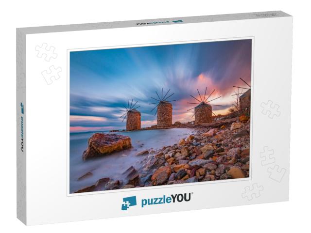 Windmills At Sunset in Chios Island... Jigsaw Puzzle