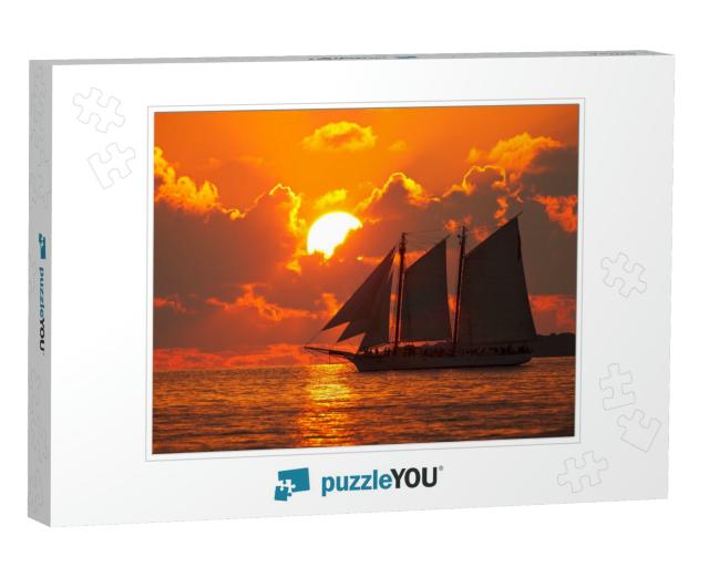Boat on the Sea At Sunset in Key West, Florida... Jigsaw Puzzle