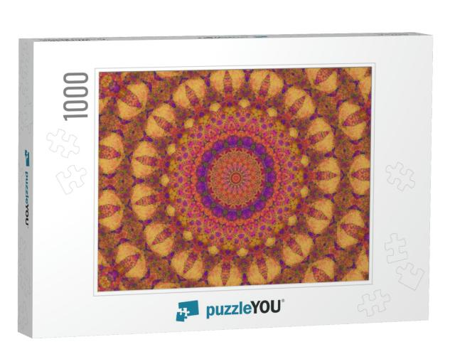 A Burnt Orange & Purple Floral Mandala Pattern Background... Jigsaw Puzzle with 1000 pieces