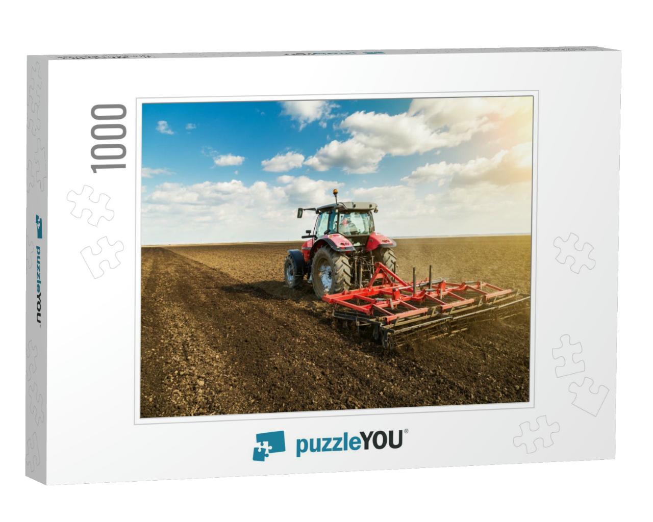 Farmer in Tractor Preparing Land with Seedbed Cultivator... Jigsaw Puzzle with 1000 pieces