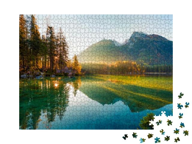 Wonderful Autumn Sunrise of Hintersee Lake. Amazing Morni... Jigsaw Puzzle with 1000 pieces