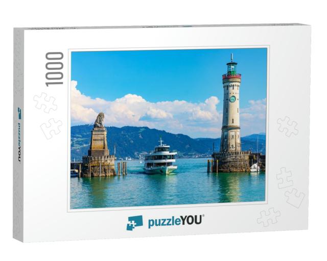 Scenic Summer View of the Lighthouse & Lion Statue in the... Jigsaw Puzzle with 1000 pieces