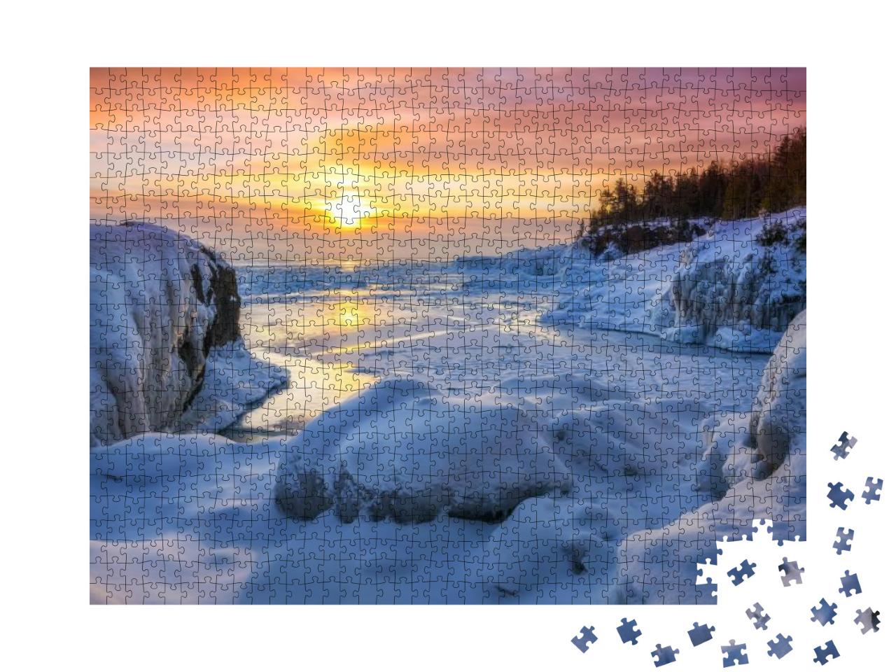 Frozen Lake Superior Sunrise At Presque Isle Park, Winter... Jigsaw Puzzle with 1000 pieces