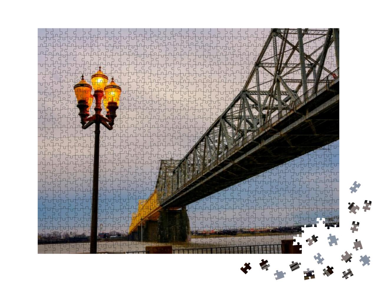 Louisville History Bridge Across the River with Clouds Sk... Jigsaw Puzzle with 1000 pieces
