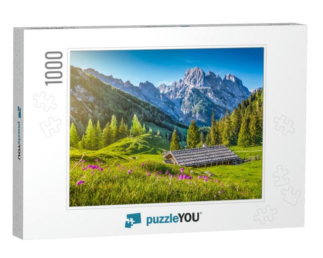 Idyllic Landscape in the Alps in Springtime with Traditio... Jigsaw Puzzle with 1000 pieces