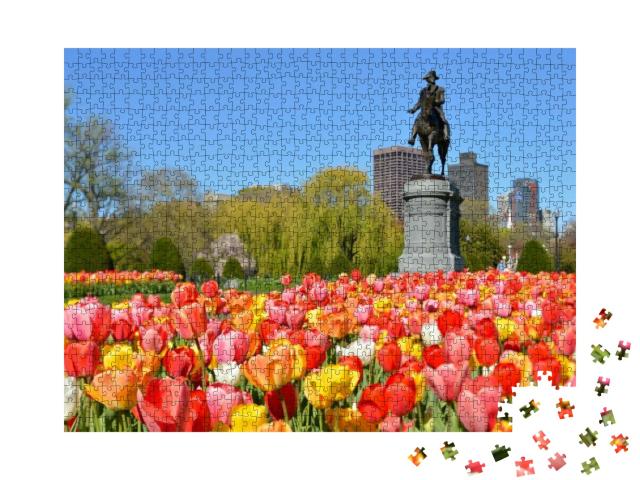 Boston Public Garden. George Washington Statue Surrounded... Jigsaw Puzzle with 1000 pieces