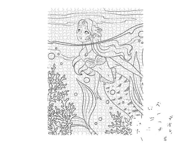 Coloring Pages with Mermaid. Line Art Design for Adults o... Jigsaw Puzzle with 1000 pieces