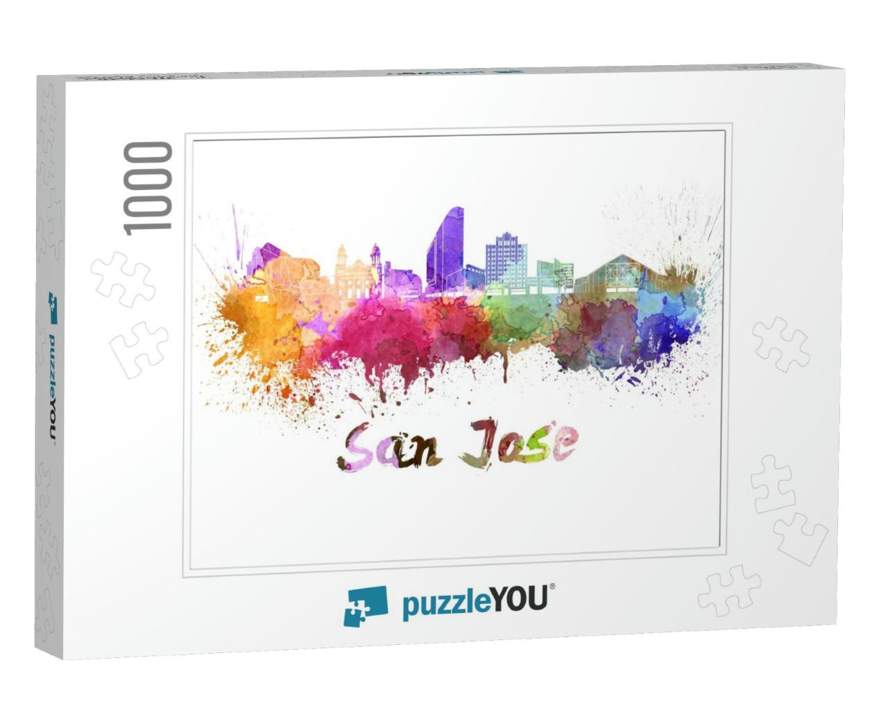 San Jose Skyline in Watercolor Splatters with Clipping Pa... Jigsaw Puzzle with 1000 pieces
