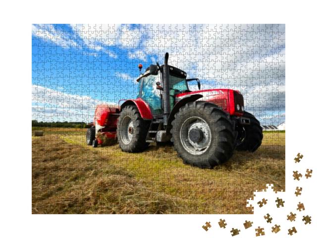 Huge Tractor Collecting Haystack in the Field in a Nice B... Jigsaw Puzzle with 1000 pieces