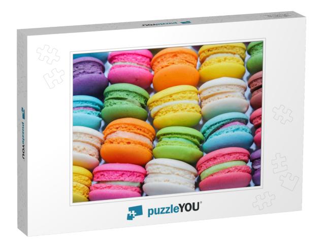 Close Up Macaron Dessert Pastel Tones Isolated on White B... Jigsaw Puzzle