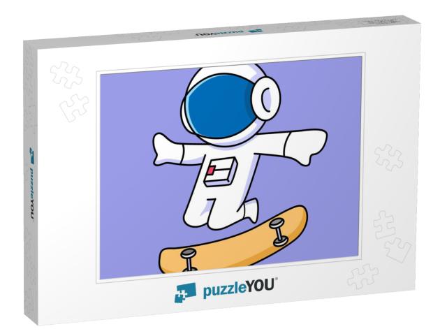 Cute Astronaut Playing Skateboard Cartoon Design... Jigsaw Puzzle