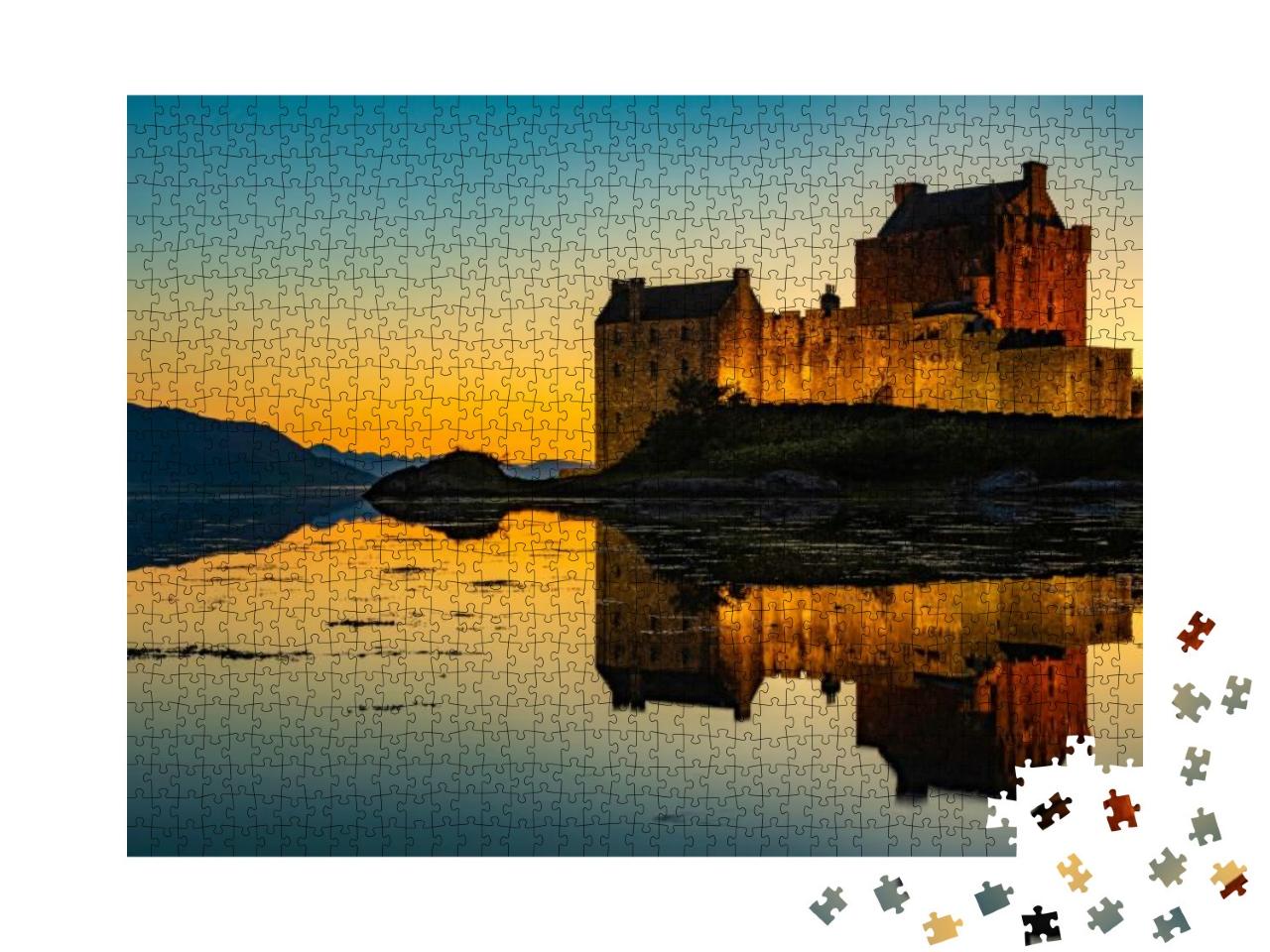Sunset At Eilean Donan Castle, Dornie, Highlands, Scotlan... Jigsaw Puzzle with 1000 pieces