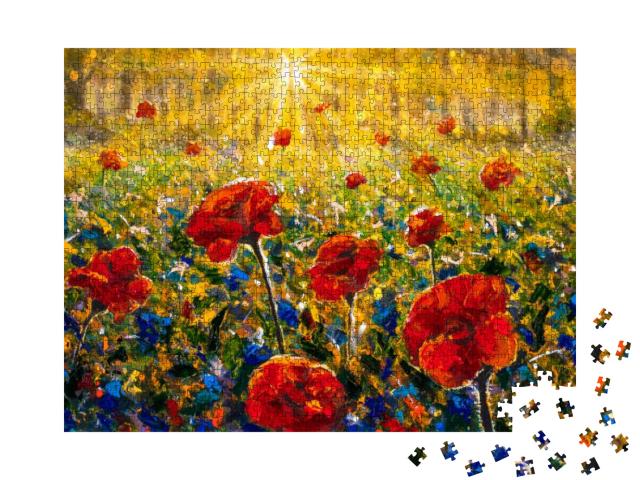Artwork Sun Rays Sunny Flower Field Sunrise Sunset in For... Jigsaw Puzzle with 1000 pieces