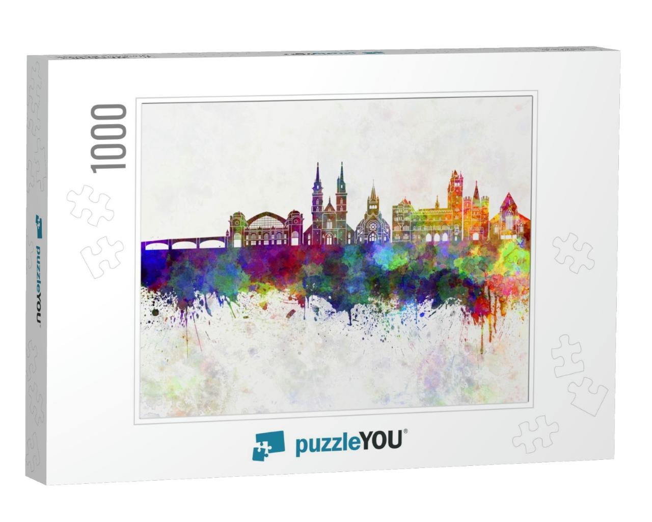 Basel Skyline in Watercolor Background... Jigsaw Puzzle with 1000 pieces