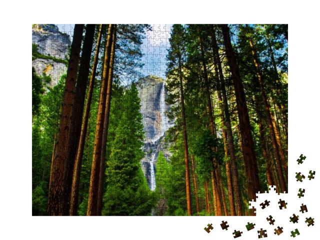 Yosemite Waterfalls Behind Sequoias in Yosemite National... Jigsaw Puzzle with 1000 pieces
