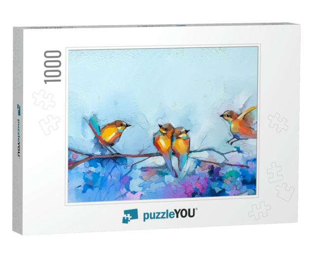 Abstract Colorful Oil, Acrylic Painting of Bird & Spring... Jigsaw Puzzle with 1000 pieces