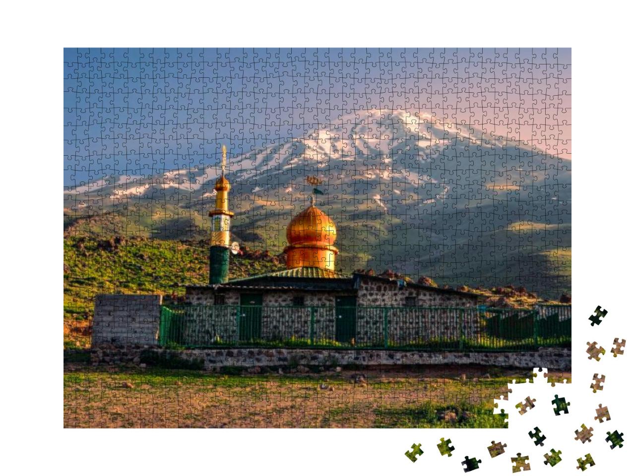 Picturesque Mosque Underneath Volcano Damavand, Highest P... Jigsaw Puzzle with 1000 pieces