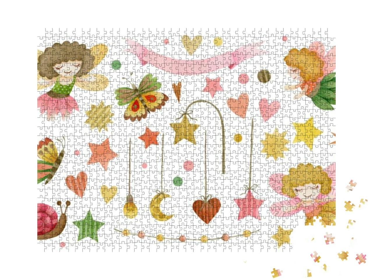 Watercolor Set of Elements of Fairies, Hearts... Jigsaw Puzzle with 1000 pieces