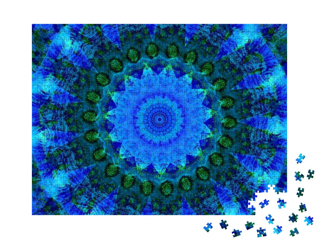 An Electric Blue Mandala. the Mandala is in a Circle Patt... Jigsaw Puzzle with 1000 pieces
